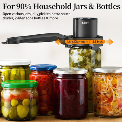Diray 2-in-1 Electric Jar & Bottle Opener, Power-Clamp Auto Lock & Manual Twist, Smooth Mechanical Feel, Durable Tool for Arthritis Sufferers & Elderly, Free Anti-Slip Gripper Pad
