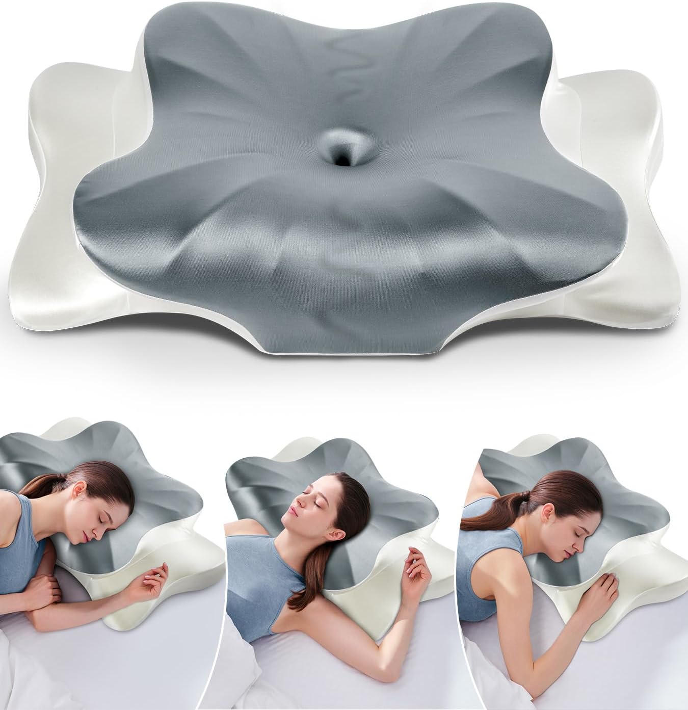 DONAMA Contour Cervical Neck Pillow for Neck Pain Relief | Queen,Ergonomic Dual-Height,Odorless Memory Foam,Side/Back/Stomach Sleepers,Cooling Hypoallergenic Cover,OEKO-TEX Certified