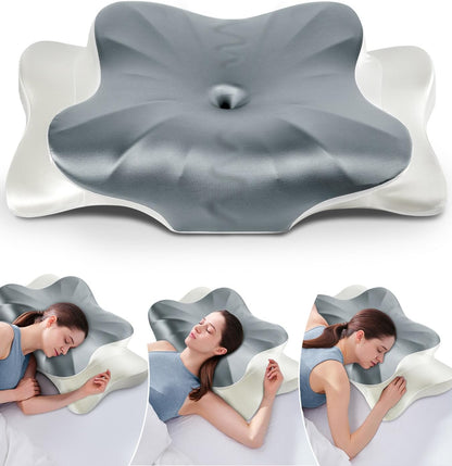 DONAMA Contour Cervical Neck Pillow for Neck Pain Relief | Queen,Ergonomic Dual-Height,Odorless Memory Foam,Side/Back/Stomach Sleepers,Cooling Hypoallergenic Cover,OEKO-TEX Certified