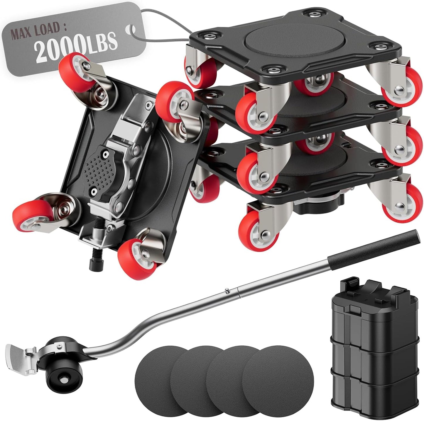 Heavy Duty Furniture Movers with 5-Wheel Dollies, Furniture Dolly Set with Lifter & Base, 360° Swivel Casters, Non-Slip Pads, Up to 2000 lbs Load Capacity
