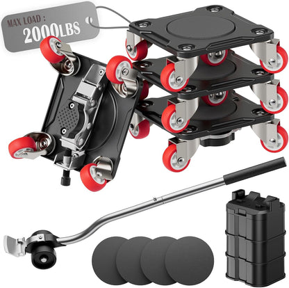 Heavy Duty Furniture Movers with 5-Wheel Dollies, Furniture Dolly Set with Lifter & Base, 360° Swivel Casters, Non-Slip Pads, Up to 2000 lbs Load Capacity
