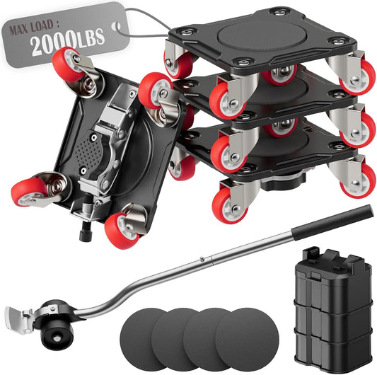Heavy Duty Furniture Movers with 5-Wheel Dollies, Furniture Dolly Set with Lifter & Base, 360° Swivel Casters, Non-Slip Pads, Up to 2000 lbs Load Capacity