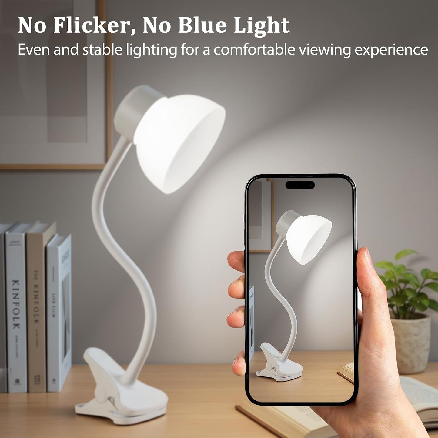 GyroVu Clip-On Desk Lamp, Eye-Care LED Reading Light, Adjustable Gooseneck, Anti-Tip Bedside Reading Light—Small Desk Lamps for Home Offices, College Dorm Rooms, and Bed Headboards (Black)