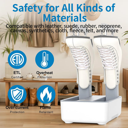 Boot Dryer and Deodorizer for Work Boots, Sneakers and Gloves, Portable Shoe Dryer with Retractable Hoses, Timer, and Heat Control
