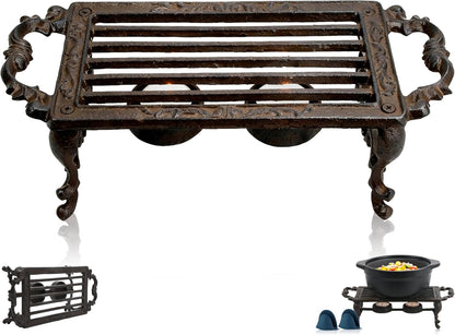 Cast Iron Teapot Warmer, Durable Tea Pot Warmer with 2 Tealight Holders for Tea, Coffee & Food Simmer Pot, Heavy-Duty Tea Warmer for Desk or Home, Includes Candle& Pinch Mitts
