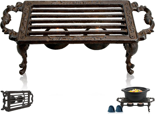 Cast Iron Teapot Warmer, Durable Tea Pot Warmer with 2 Tealight Holders for Tea, Coffee & Food Simmer Pot, Heavy-Duty Tea Warmer for Desk or Home, Includes Candle& Pinch Mitts