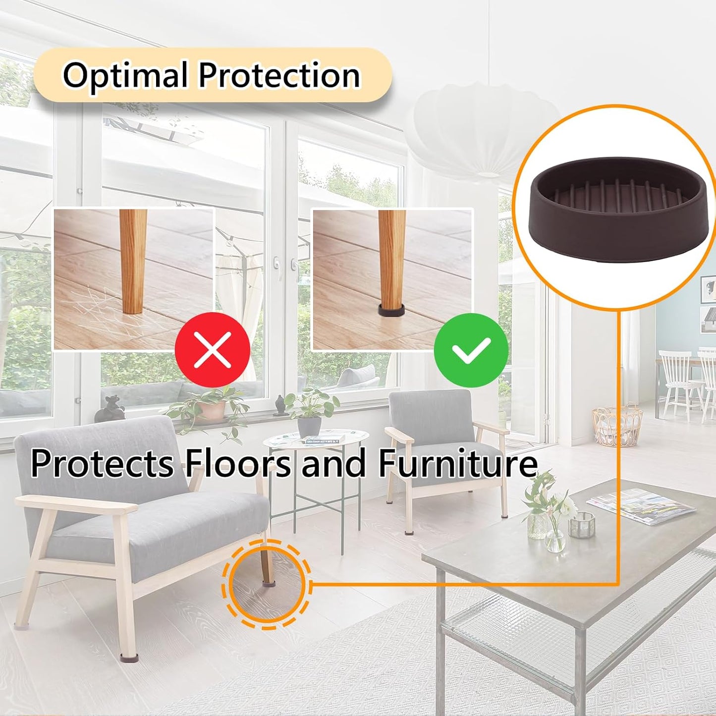 Jayen Rubber Furniture Caster Cups, Non-Slip Round Furniture Pads, 1.5" | Inner & Outer Anti-Slip Texture Helps Keep Beds and Couches from Sliding While Protecting Hardwood, Tile & Other Floors