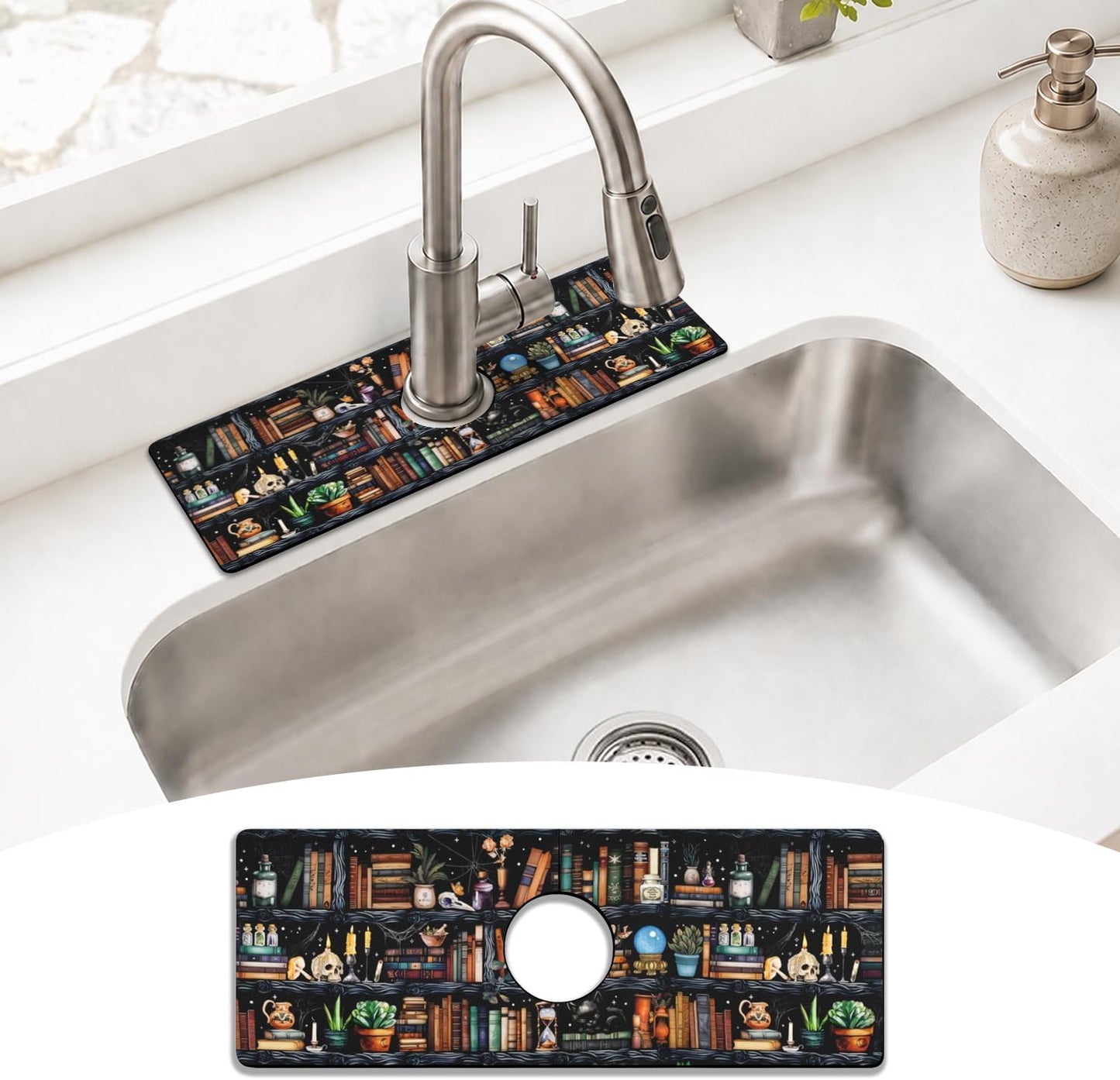 Light Brown White Checkered Kitchen Sink Splash Guard Faucet Mat,Faucet Non-Slip Absorbent Mat,Farmhouse Sink Splash Guard Behind Faucet for Kitchen Bathroom, 15"x5.5"