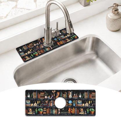 Light Brown White Checkered Kitchen Sink Splash Guard Faucet Mat,Faucet Non-Slip Absorbent Mat,Farmhouse Sink Splash Guard Behind Faucet for Kitchen Bathroom, 15"x5.5"