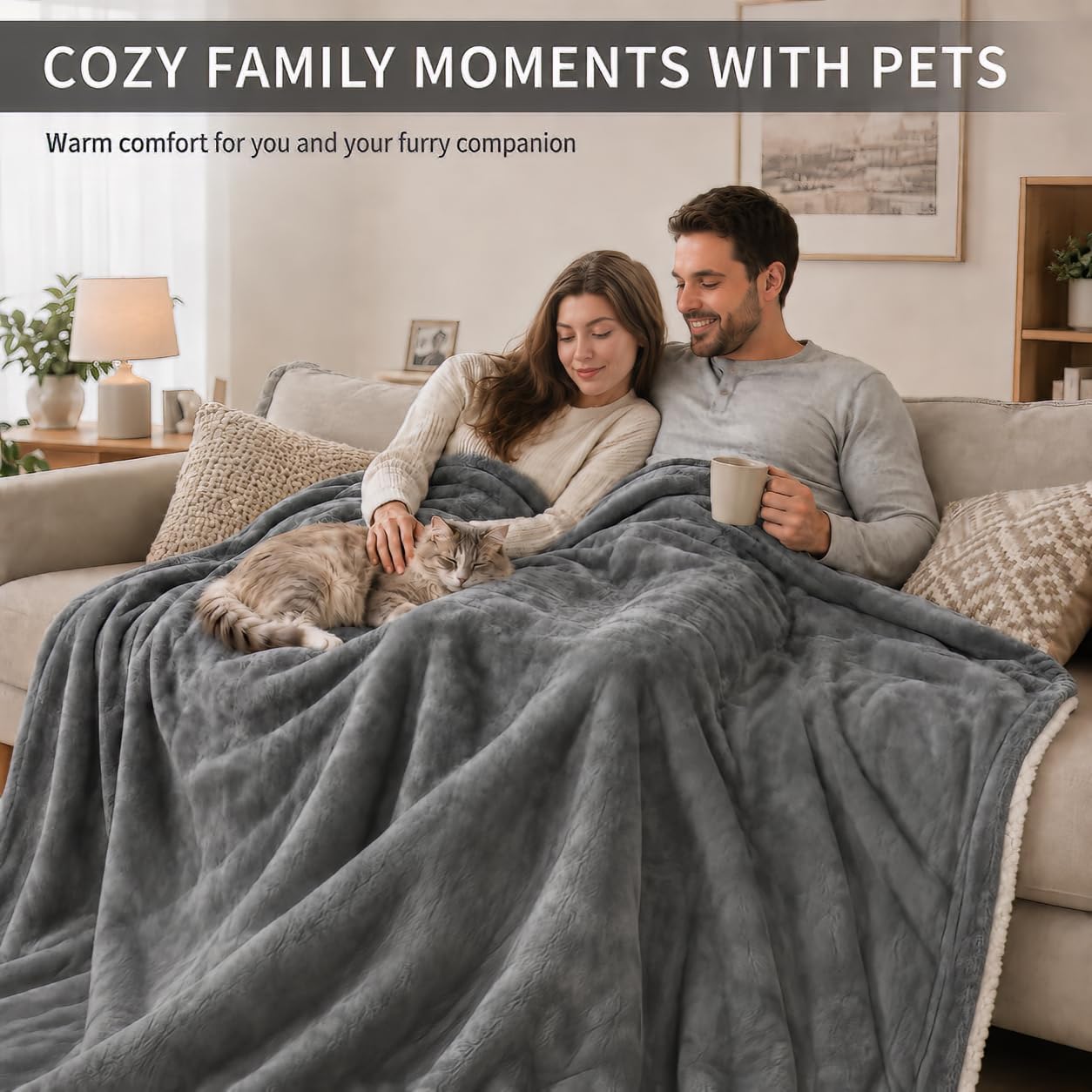 Electric Heated Blanket Full Size 72"x84" – Light Gray | ETL for Safe Overnight, 4 Heat Settings & 10H Auto Off, Dual-Sided Microplush Sherpa for Home Night, Machine washable