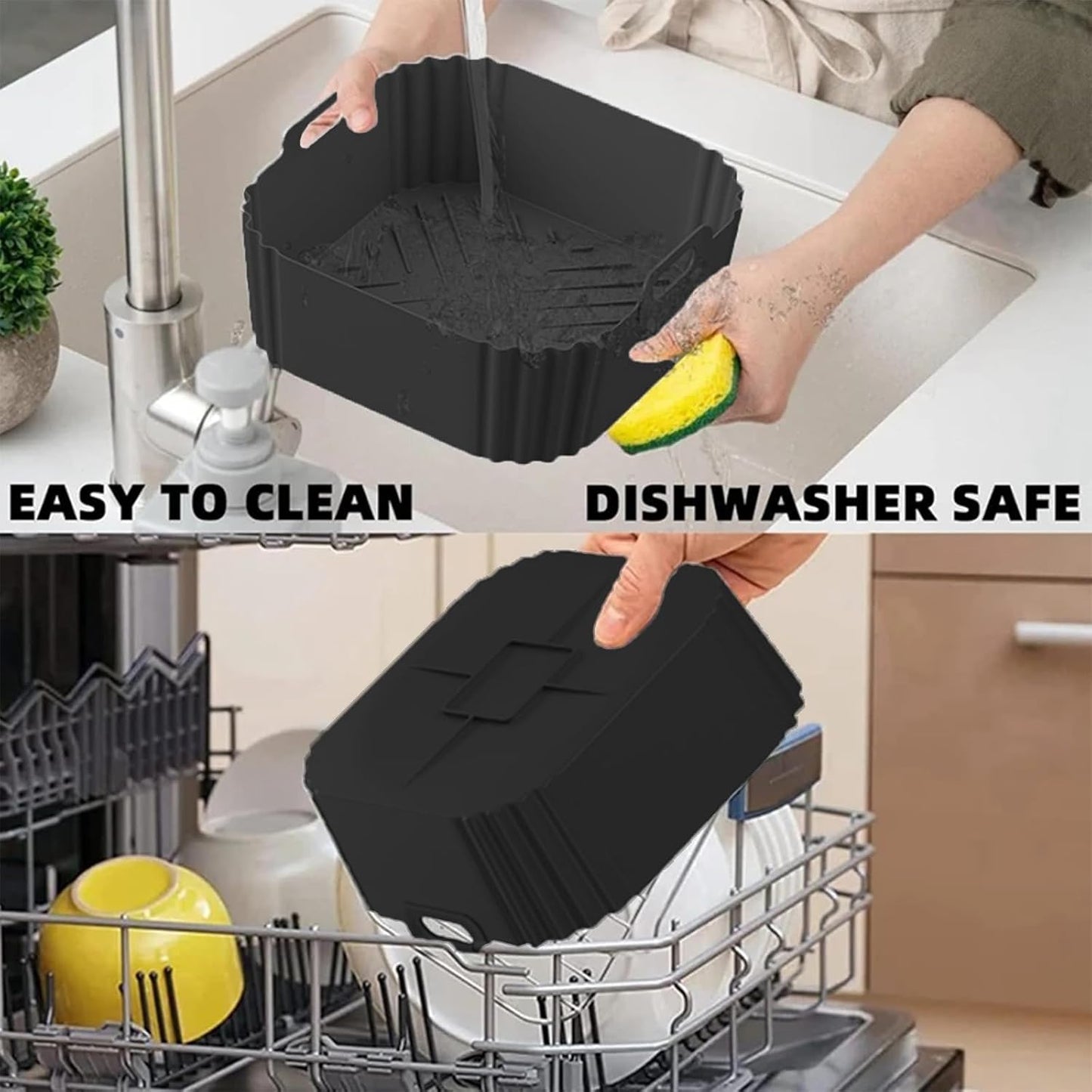 Air Fryer Silicone Liners for Ninja AF140 AF141 AF180 AF181 Air Fryer for Philips HD9270 Basket Baking,9inch Reusable square,Black×2 pack