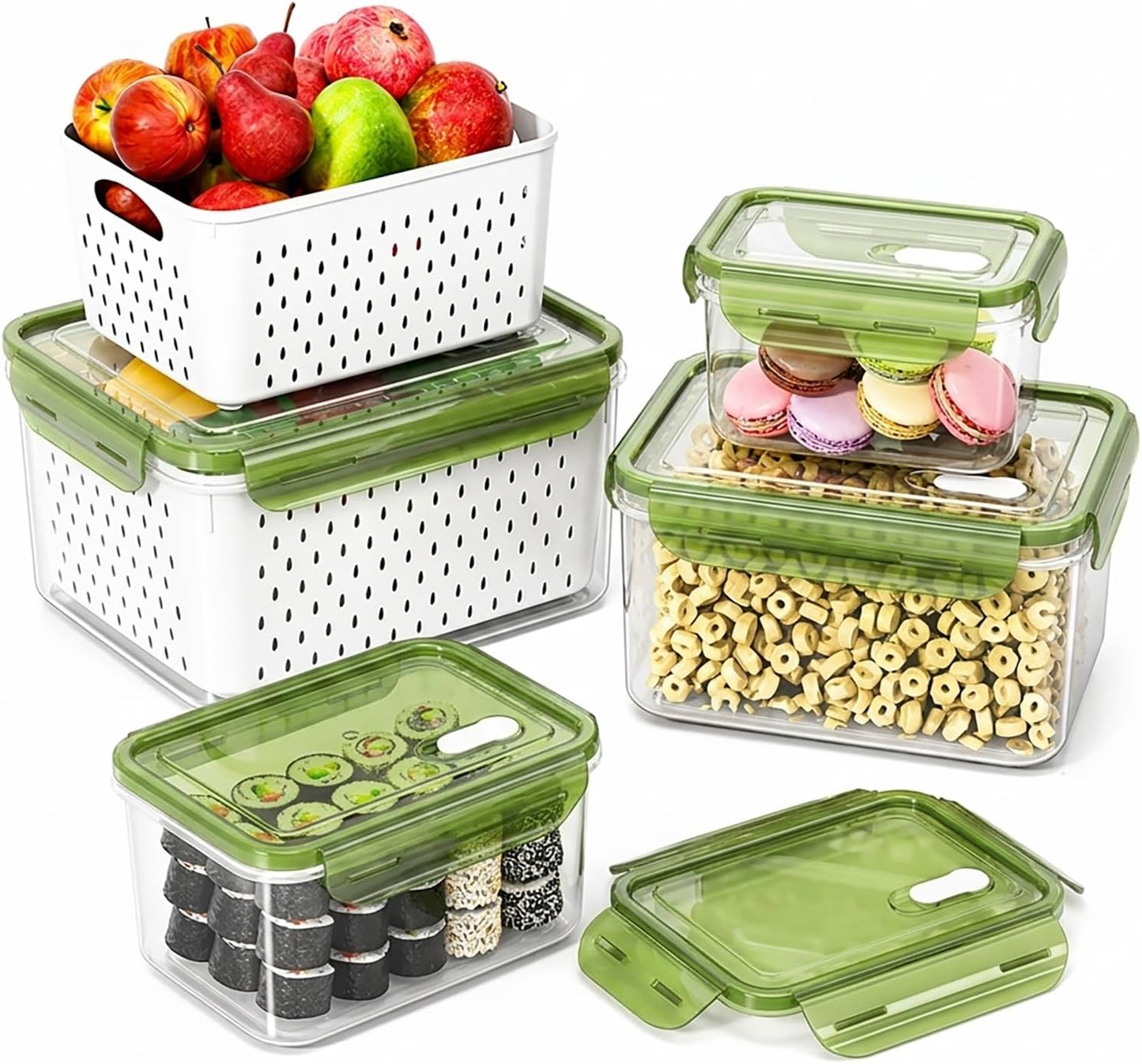 Fruit Storage Containers for Fridge with Removable Colander, Food Storage Containers with Lids, Dishwasher & Microwave Safe, Keep Berry Fruit Vegetable Meat Fresh Longer (Clear Body/Clear Lid)