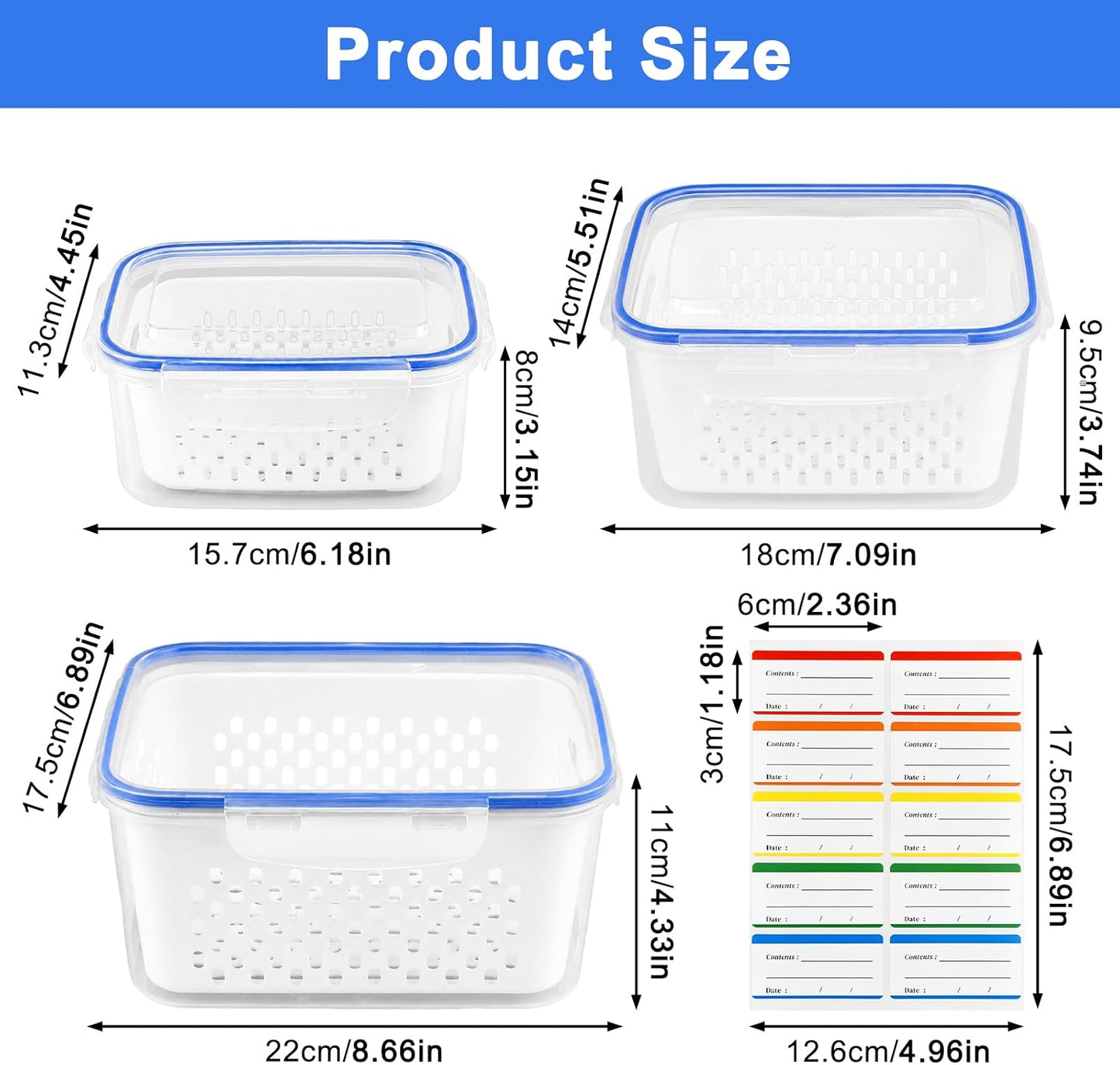 2 Pack Fruit Storage Containers for Fridge with Removable Colanders, Dishwasher & Microwave safe Produce Storage Containers with Lids Keep Fruits, Vegetables, Berry, Meat Fresh longer