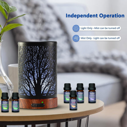 EQUSUPRO Essential Oil Diffuser 150ml Black Metal Aromatherapy Oil Diffuser Ultrasonic Cool Mist Diffuser with Auto Shut-Off Protection,7 Colors Changed LED for Home Office SPA Yoga