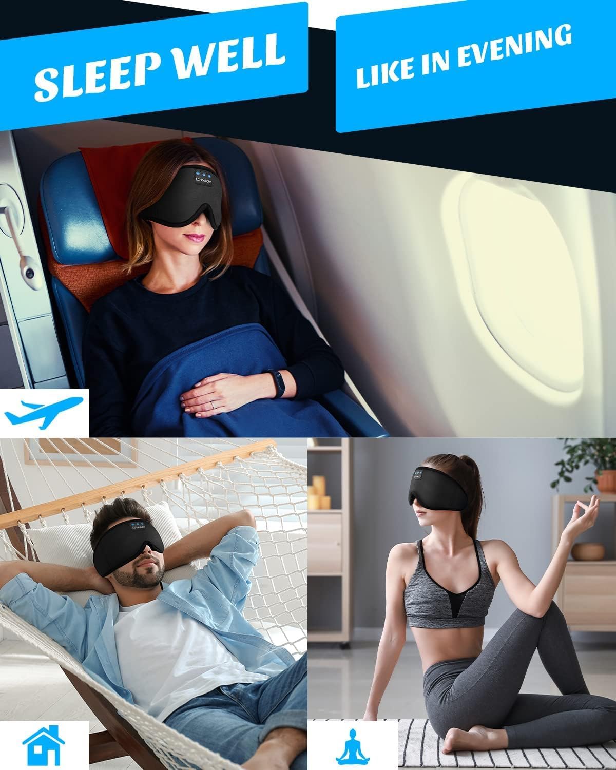 Sleep Mask with Headphones Bluetooth 5.4, LC-dolida Wireless Music Eye Mask for Sleeping Headphones with Soft Bamboo Cotton Cooling Breathable,Ultra-Thin Stereo Speaker for Side Sleepers-Khaki
