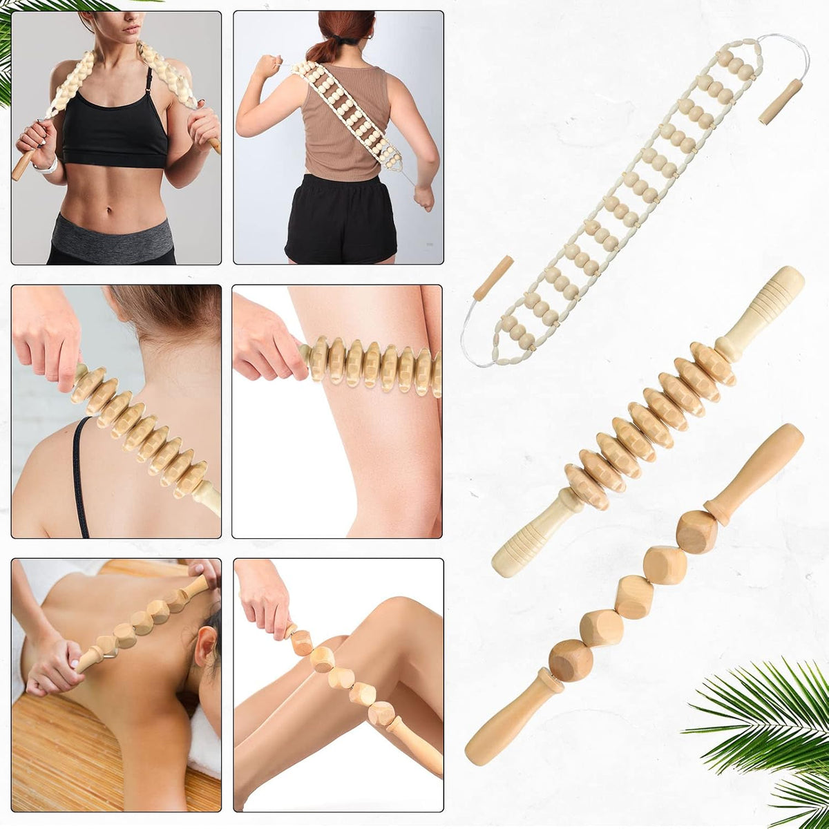 Chumia 10 Pieces Wood Massage Tools Wooden Maderoterapia Kit Therapy Tools Massage Roller Lymphatic Drainage Health Care for Neck Leg Back Arm Body Muscle Pain Relief