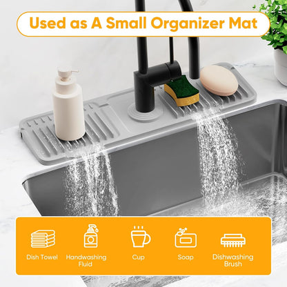 24'' Longer Faucet Mat for Kitchen Sink Splash Guard[7° Slope Fast Self-draining][Snap Lock Fit]Kitchen Sink Faucet Mat Splash Guard Kitchen Sink Area Water Splash Guard Behind Faucet Draining Mat