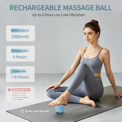 Heating Vibrating Massage Ball with 7 Modes & Memory Function for Myofascial Release, Deep Tissue and Trigger Point Muscle Therapy - Targets Back, Hip, Leg, Neck & Foot (Black)