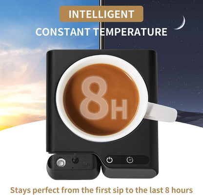 Mug Warmer with 4-Hour Auto Shut Off, 3 Temperature Settings, Frosted Black Rectangular Electric Beverage Heater, Borosilicate Glass Panel, 54-Inch Cord, Coffee Warmer for Desk, Tea Warmer