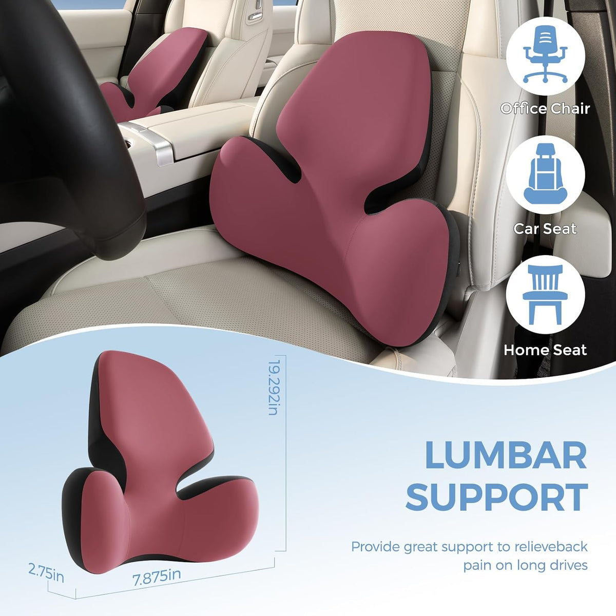 BEBAS Lumbar Support Pillow for Car, Memory Foam Back Cushion for Driving