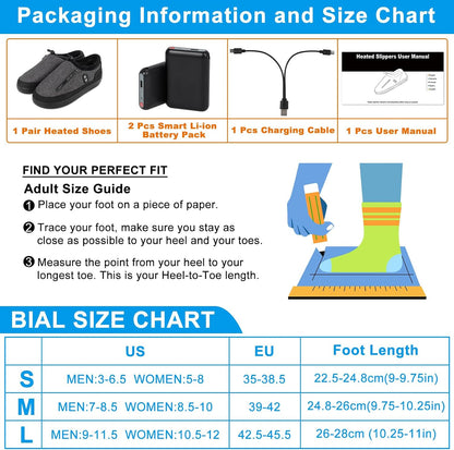 Heated Slippers, Kamlif 4 Heating Levels Cordless Foot Warmers for Cold Feet, Cold Weather Cozy Slippers Warm-up Shoes Indoor House Shoes Outdoor Camping with 5000mAh Rechargeable Battery