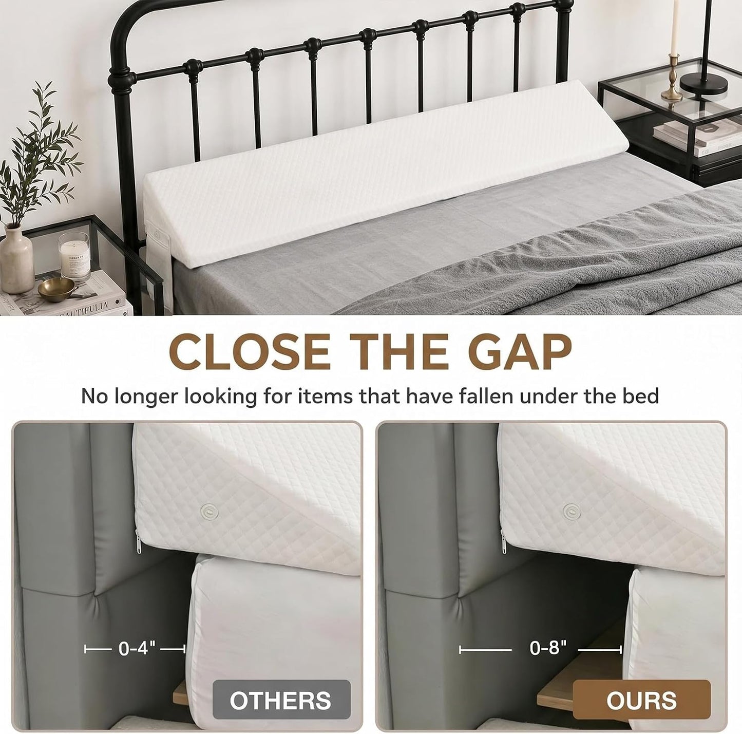 Twin Bed Wedge Pillow for Headboard Gap/Bed Gap Filler Black | Long Triangle Corner Pillows with Pockets,Dense Foam,Pillow Prevents Stuff Drops, Between Twin Mattress and Frames Home Decor