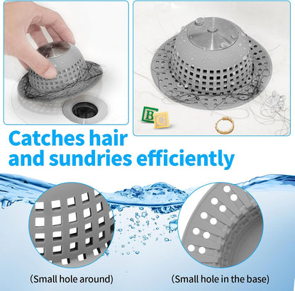 Aluvor Shower Drain Hair Catcher Bathtub Drain Cover Sink Drain Protector | Bathroom Sink & Bathtub Drain Strainer for Pop-Up & Regular Drains, Silver Grey