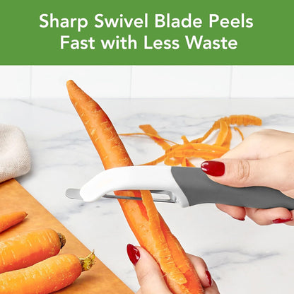 Tovolo Vegetable Peeler with Ultra Sharp Stainless Steel Swivel Blade Non Slip Handle, Multi Functional Dishwasher Safe Kitchen Wide Ribbon Potato Peeler for Fruit Veggies Carrots Apples, Oatmeal