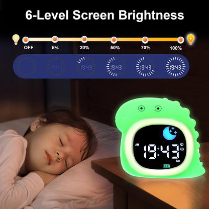 Kids Alarm Clock, Sunrise Alarm Clock with Night Light, LED Display Bedside Clock with Sleep Music Soothing Sounds, Snooze Function, 12/24H, 6 Adjustable Brightness for Bedroom, White Bear