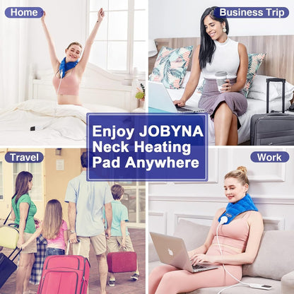 JOBYNA Heating Pad for Neck, Hands-Free Electric Heated Neck Wrap for Pain Relief, 29"×8'' Neck Heat Pad with 8.53ft Power Cord, Auto Shut Off,Size/Temperature/Time Adjustable（Navy）