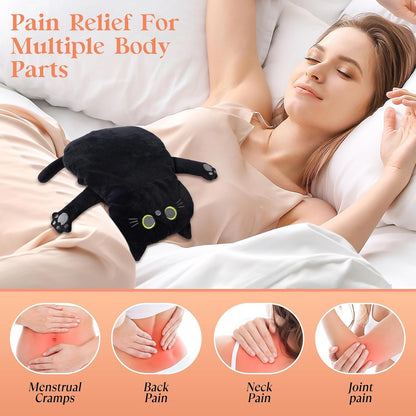 Microwave Heating Pad for Pain Relief, 17" x 15" Microwavable Heating Pads for Neck Shoulder, Cramps, Back Pain, Muscles, Joints, Natural Heat Pack Moist Heat, Menstrual Period, Small Black Cat