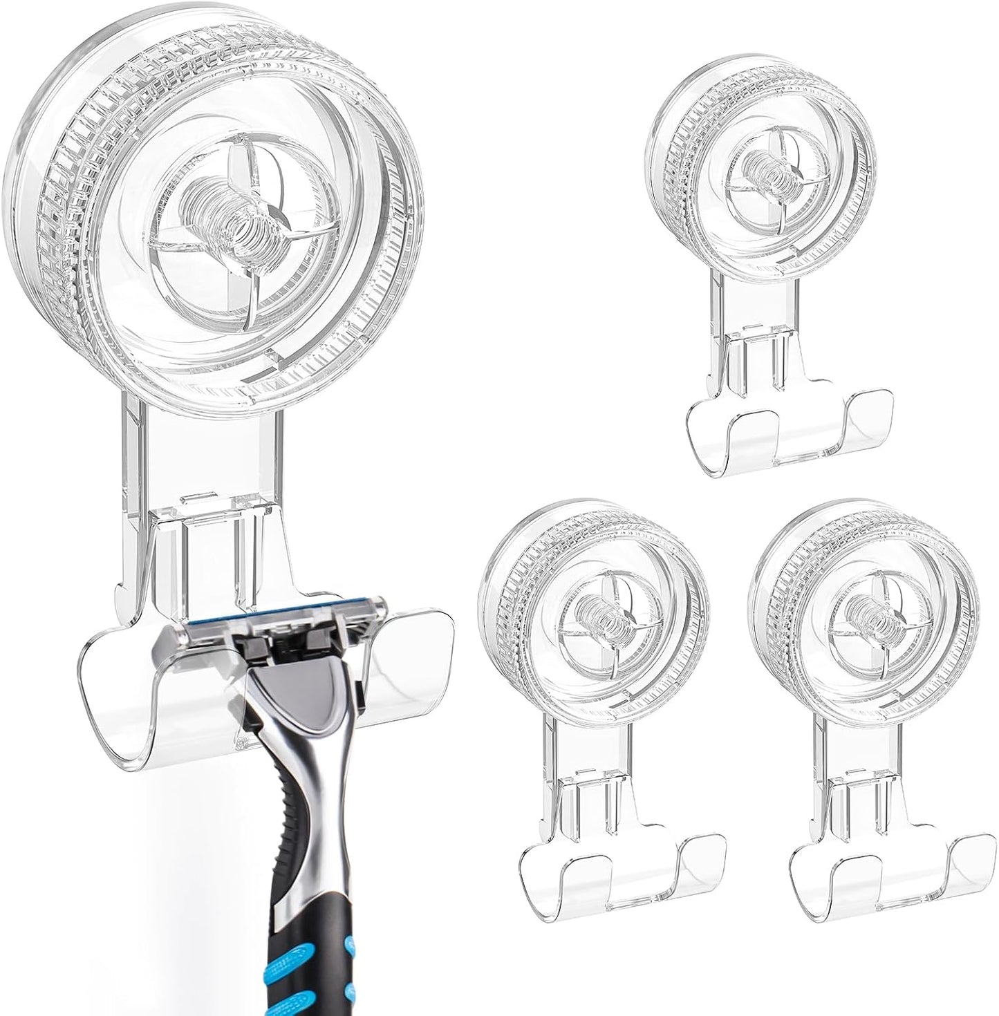 LUXEAR Suction Hooks, 2 Pack Razor Hooks Removable & Reusable | Shower Hook Damage-Free Powerful Suction Hanger for Towel Bathrobe Loofah Bathroom Kitchen Storage Hooks Weather Hanger