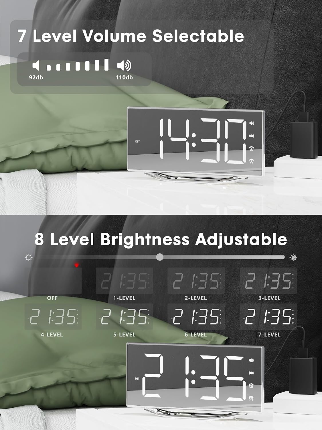 PPLEE Extra Loud Vibrating Alarm Clock with Bed Shaker
