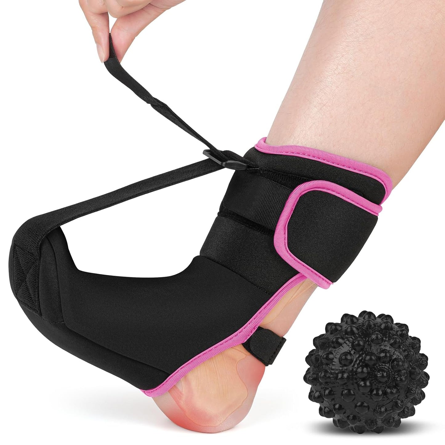 Plantar Fasciitis Night Splint Sock with Massage Ball for Tension Relief, Alleviate Pain from Plantar Fasciitis, Arch Pain, Heel Spur, Foot-drop and Achilles Tendonitis, Soft and Comfortable Foot Brace for Men and Women, Large-Black