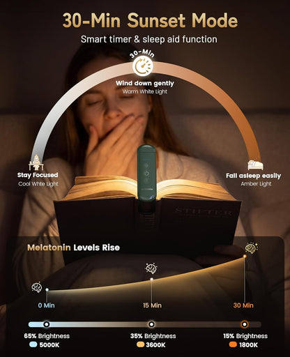 HIONXMGA Book Light Rechargeable, Eye-Care Clip on Reading Light for Books in Bed, 3 Color & Stepless Dimming, 140H Long Lasting Book Lights for Reading at Night, Gifts for Book Lovers(Black)