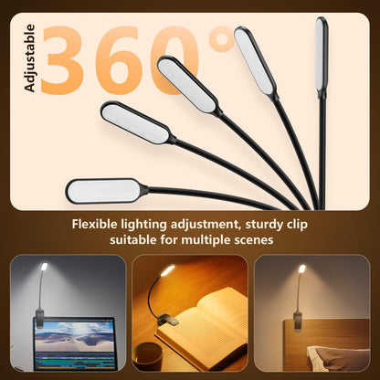 20 Led Book Light Clip On, USB Rechargeable Reading Light, Eye Caring 3 Color Temperatures, Adjustable Brightness, Portable, Sturdy Clamp Light Suitable for Traveling and People Studying Etc. (White1)