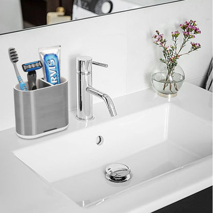 Bamboo Toothbrush Holder for Bathrooms Toothpaste Organizer, Small, White | 2 Slots, Easy to Clean, Plastic, Kids Electric Toothbrush, Drainage, Removable, For Bathroom, Vanity, Kitchen Sink, Office