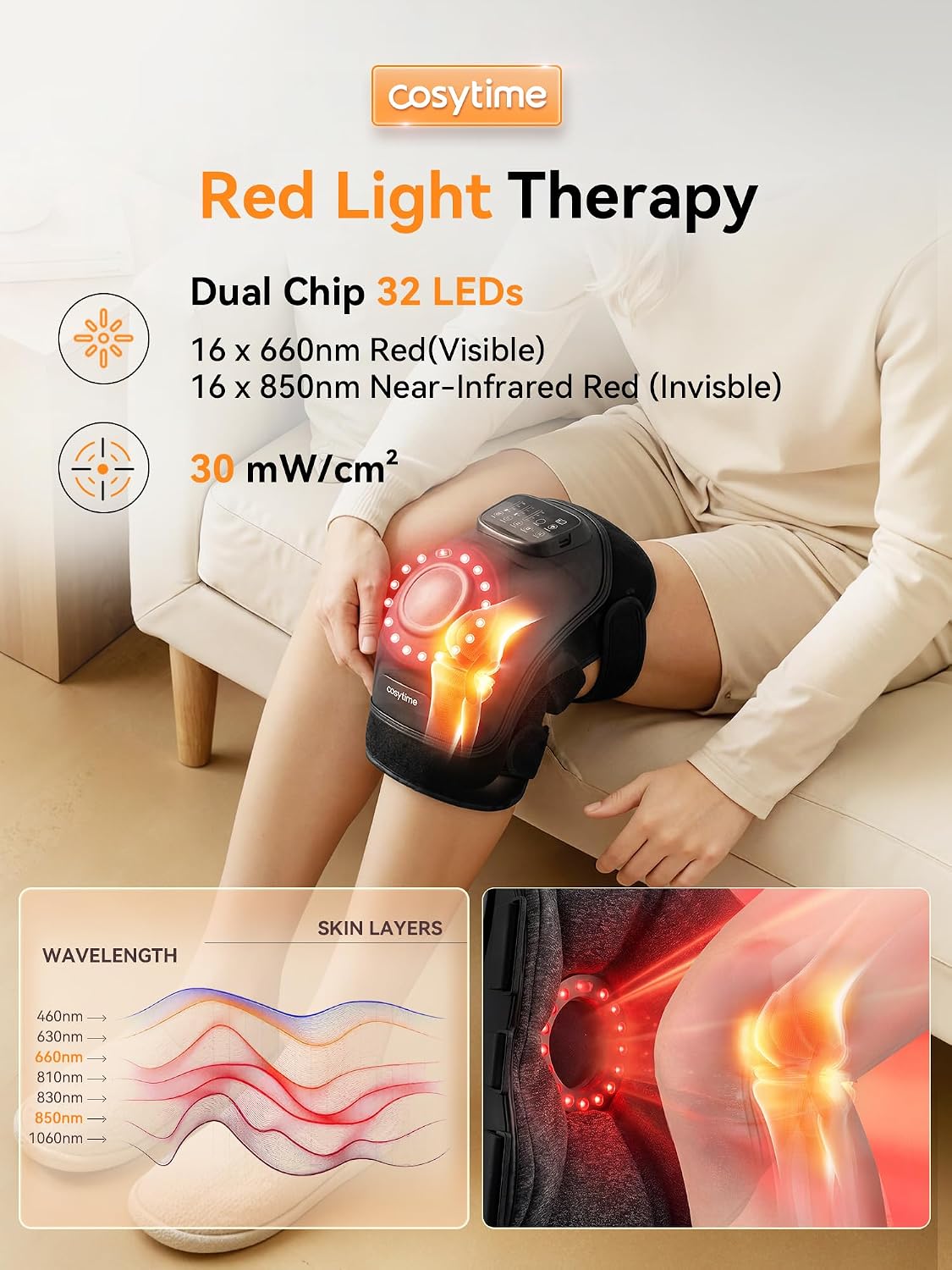 4-in-1 Cordless Knee Massager with 14-Airbag Compression, 3 Vibration Modes, 4 Heat Levels, and Red Light Therapy, 5000mAh Large Battery for Joint Comfort
