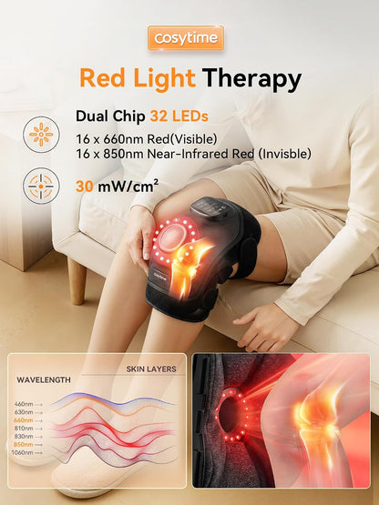 4-in-1 Cordless Knee Massager with 14-Airbag Compression, 3 Vibration Modes, 4 Heat Levels, and Red Light Therapy, 5000mAh Large Battery for Joint Comfort