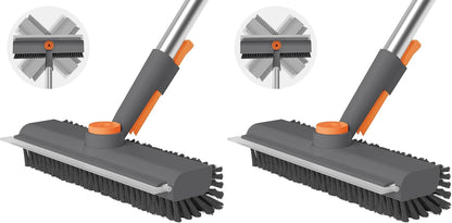 AIR U+ Floor Scrub Brush with Long Handle, 3-in-1 Rotating Head & Squeegee | Stiff Dual-Sided Bristle Scrubber for Shower, Bathroom, Kitchen and Patio, 30–50 In Handle for Easier Stand-up Cleaning