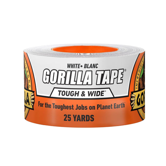GORILLA Tape Tough & Wide, White, 2.88" x 25 yd | Double-Thick Adhesive, Grips Rough Surfaces, Heavy Duty, Weather Resistant for Indoor or Outdoor Use