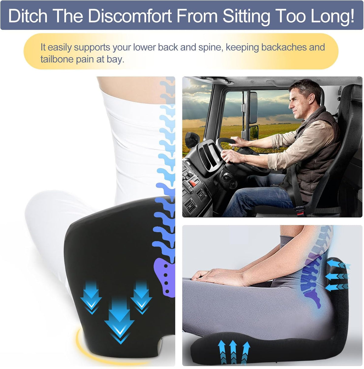 Seat Cushion with Lumbar Support Pillow, Back and Seat Cushion for Office