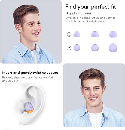 Jayine 2 Pairs Ear Plugs for Sleeping, Soft Full Silicone Ear Plugs for Noise Reduction 25dB, Reusable Hearing Protection Earplugs for Concert, Focus, Noise Sensitivity, 8 Ear Tips in S/M/L - Purple
