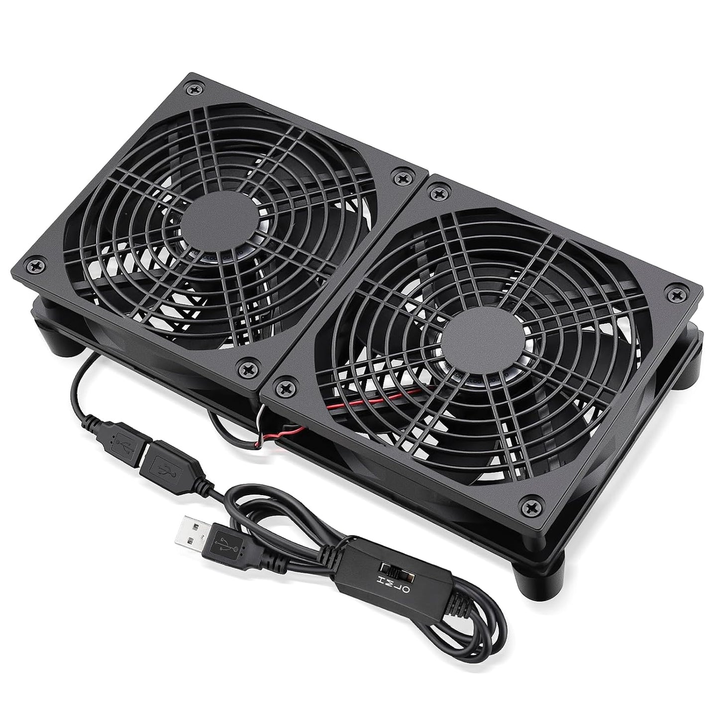 GDSTIME 240mm Router Fan Cooler with L/M/H Speed Control DC 5V USB Powered | Quiet Dual 120mm USB Computer Fan, for Router, Modem, Receiver, DVR, PlayStation, Xbox, Amplifier, Laptop, AV Cabinet Cooling