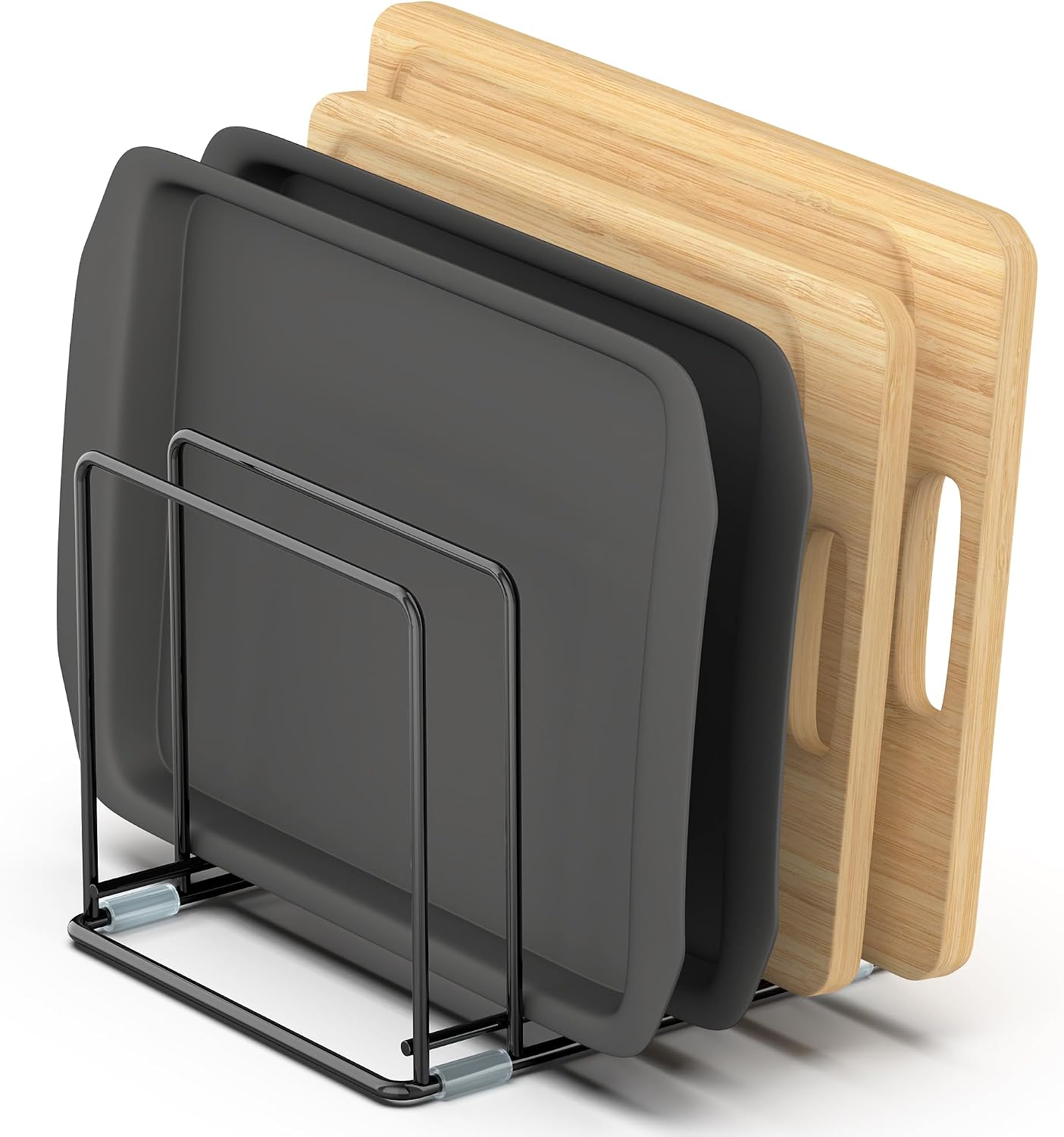 Cutting Board Organizer, Kitchen Cabinet Organizer | Divided Rack with 5 Slots for Baking Trays - Cookie sheet Organizer, Baking Sheets Holder [2-Pack], Large