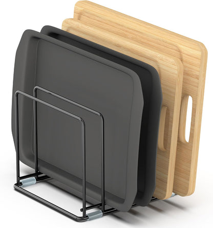Cutting Board Organizer, Kitchen Cabinet Organizer | Divided Rack with 5 Slots for Baking Trays - Cookie sheet Organizer, Baking Sheets Holder [2-Pack], Large