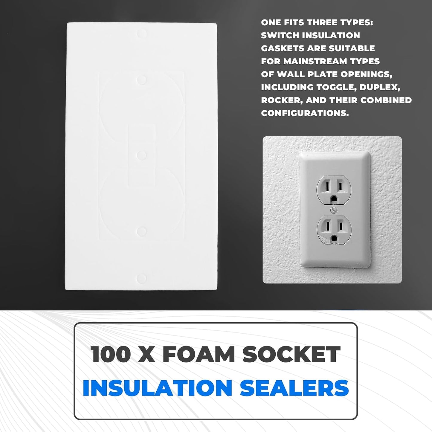 Outlet Insulators Draft Sealers, 100Pcs Electrical Outlet Insulation Pads, EVA Foam Gasket for Wall, Switch Socket Cover Easy Install