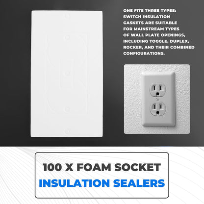 Outlet Insulators Draft Sealers, 100Pcs Electrical Outlet Insulation Pads, EVA Foam Gasket for Wall, Switch Socket Cover Easy Install