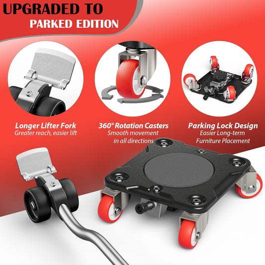 Heavy Duty Furniture Movers with 5-Wheel Dollies, Furniture Dolly Set with Lifter & Base, 360° Swivel Casters, Non-Slip Pads, Up to 2000 lbs Load Capacity