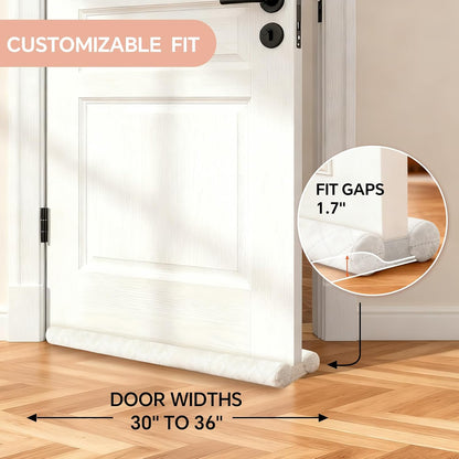 New Velvet Door Draft Stoppers for Bottom of Door,Bottom Door Gap Filler & Seal,Fits 30-36”Under Doors, Easy Install to Block Noise, Sound, Hot Air, Light, Wind (White, Upgrade Thick Version)